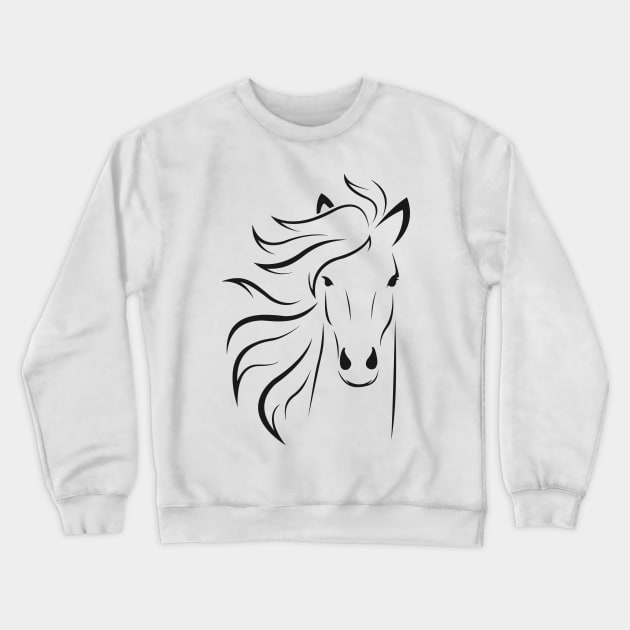 Horse head art line - black Crewneck Sweatshirt by PharaohCloset